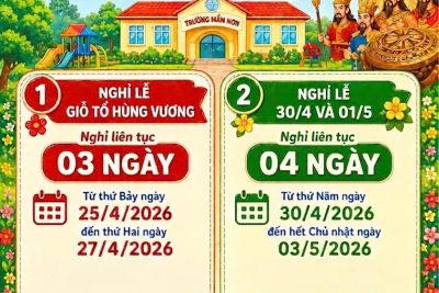 Lịch nghỉ lễ Giỗ tổ Hùng Vương và 30/4 – 01/5 năm 2026